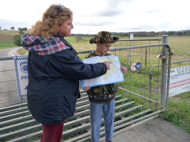 Auntie Glenda Chalker explaining map of Country with Spencer